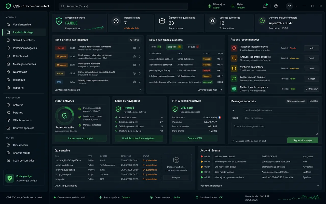 Vue incidents et triage de CDP // CocoonDevProtect